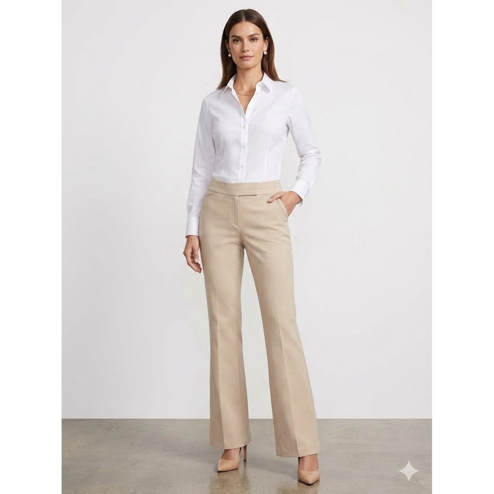 White House Black Market Modern Boot Pants 4R Beige Career Office Stretch EUC